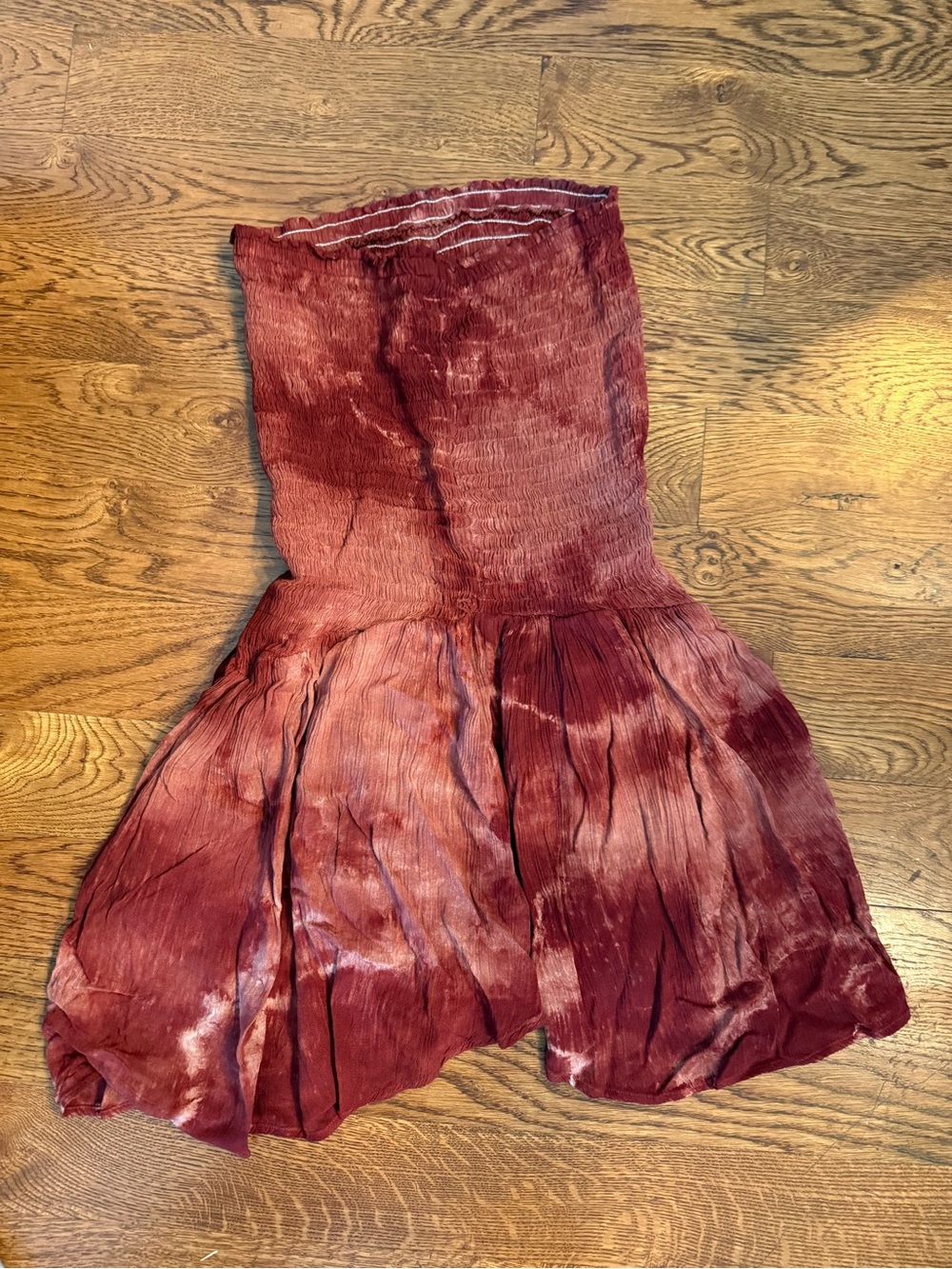 Strapless Tie-Dye Burgundy Smocked romper